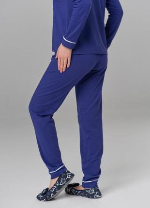 Жіночий комплект зі штанами ozkan - однотонний синій7 фото
