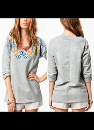 Распродажа женская кофта свитшот реглан свитер серый с орнаментом размер м