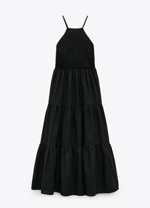 Черный хлопковый длинный сарафан из поплина zara летнее макси платье зара