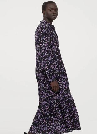 Платье рубашка миди с длинным рукавом в цветочный принт цветы h&m в стиле zara4 фото