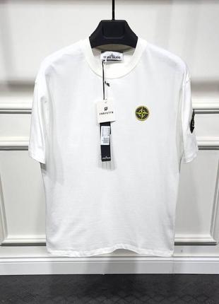 Мужская белья футболка stone island с патчем белая мужская футболка stone island с патчем