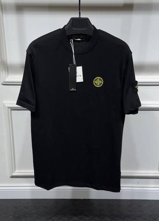 Мужская чёрная футболка stone island с патчем чорна чоловіча футболка stone island з патчем