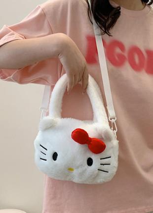 Плюшевая сумочка аниме hello kitty (хеллоу китти), белая детская сумка для девочки / fs-2051