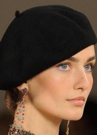 Чёрный фетровый шерстяной женский берет
