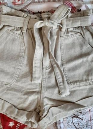 Бежеві джинсові шорти карго на резинці з поясом3 фото