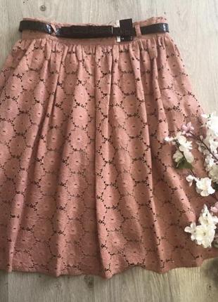 Очень милая кружевная юбка с ремнем со складками, юбка солнцеклеш,2 фото