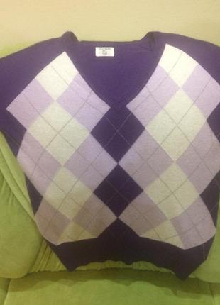 Пуловер с v образным вырезом в ромбиках
