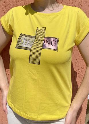 Желтая яркая футболка с камушками 🌈🌈🌈1 фото