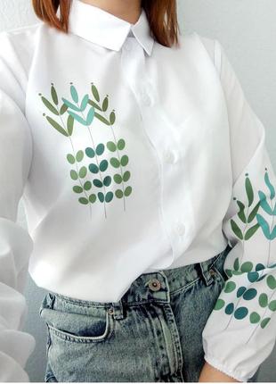 Рубашка-вышиванка с принтом на пуговицах🌿1 фото