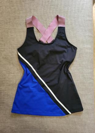 Спортивний топ майка синя чорна на шлейках