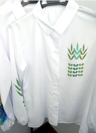 Рубашка-вышиванка с принтом на пуговицах🌿3 фото