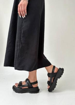 Стильные черные женские босоножки/сандали на липучках кожаные/кожа - женская обувь на лето10 фото