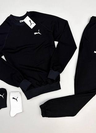 Костюм puma черный/белый: свитшот пума + штаны пума