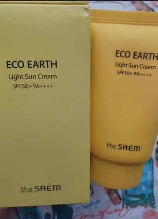 Легкий сонцезахисний крем для обличчя the saem eco earth power light sun cream spf50+/pa+++