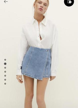 Шорти юбка stradivarius criss-cross denim skort