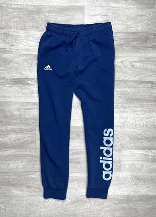 Adidas штаны м размер флисовые на манжете синие с принтом оригинал