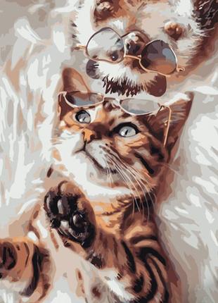 Картина за номерами strateg котик з їжачком розміром 40х50 см (gs1049) melmil