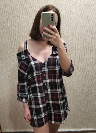 Сорочка в клітинку з спущеними рукавами river island розмір s