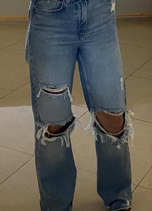 Джинси zara z1975 full length ripped mid blue jeans1 фото
