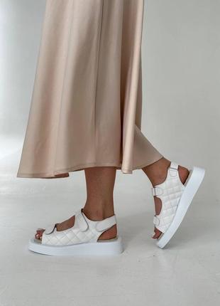 Стильные белые женские босоножки/сандали на липучках кожаные/кожа - женская обувь на лето6 фото
