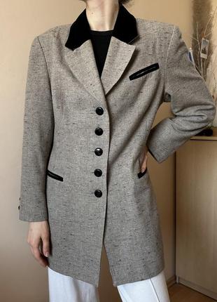 Винтажный шерстяной серый пиджак жакет