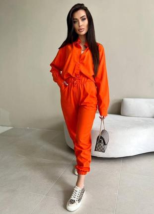Літній жіночий костюм двійка : штаны та сорочка оранжевий колір льон 42-44, 44-463 фото