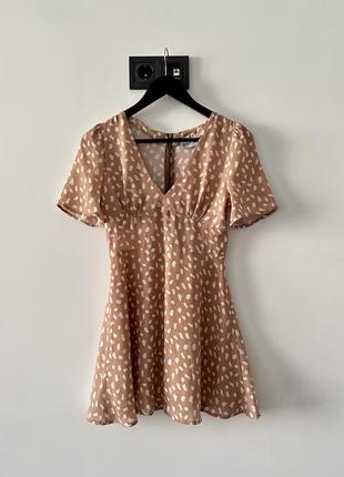 Бежева міні сукн в горошок