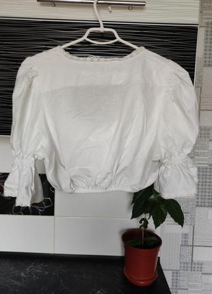 Кроп топ коттоновый с кружкой,броварская белая блуза.3 фото