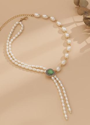 Модное ожерелье жемчужная нить с украшением сердечко, жемчужные бусы с подвеской "amour"