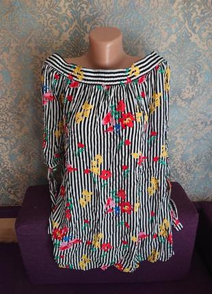 Красива  жіноча блуза віскоза в квіти блузка блузочка великий розмір батал 52/541 фото