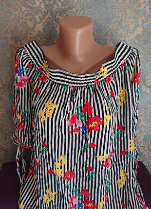 Красива  жіноча блуза віскоза в квіти блузка блузочка великий розмір батал 52/543 фото