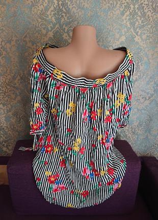 Красива  жіноча блуза віскоза в квіти блузка блузочка великий розмір батал 52/544 фото