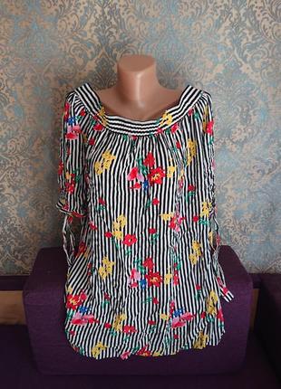 Красива  жіноча блуза віскоза в квіти блузка блузочка великий розмір батал 52/546 фото