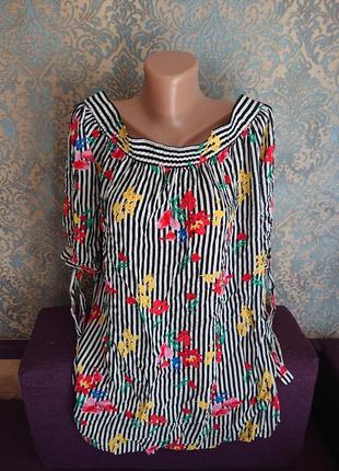 Красива  жіноча блуза віскоза в квіти блузка блузочка великий розмір батал 52/547 фото