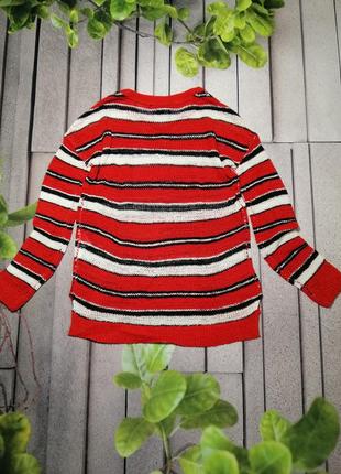 Легкий красный пуловер в полоску5 фото