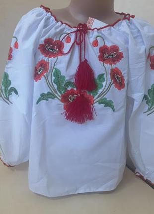 Хлопковая рубашка вышиванка для девочки маки р.122 128 1342 фото