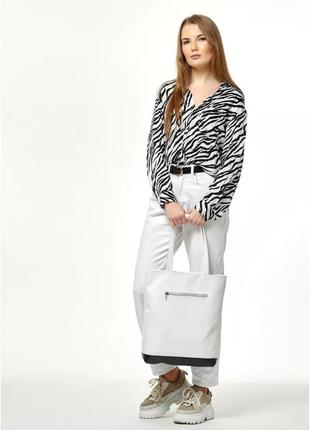 Женская сумка sambag shopper белая с черным5 фото