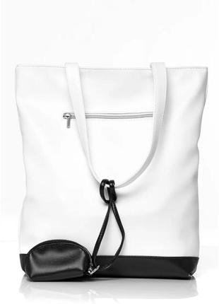 Женская сумка sambag shopper белая с черным4 фото