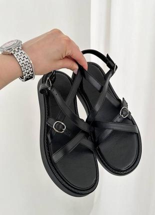 Стильні чорні жіночі босоніжки/сандалі на застібці шкіряні/шкіра - жіноче взуття на літо