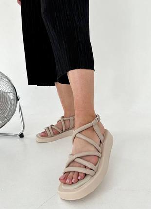 Стильные коричневые женские босоножки/сандали на толстой подошве кожаные/кожа - женская обувь на лето9 фото