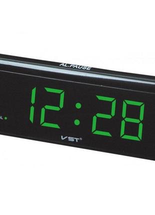 Електронний годинник vst 730 green, цифровий настільний мережевий годинник, led alarm clock vst-730, годинник з будильником1 фото