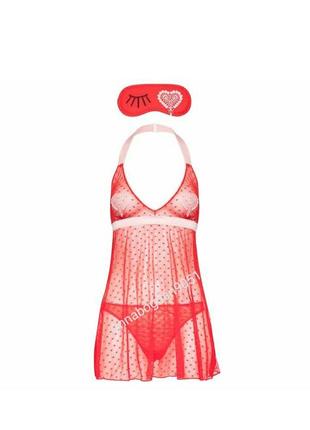 Пеньюар сорочка стрінги трусики маска для сну набір комплект сексуальний еротичний нижня білизна love&honey
