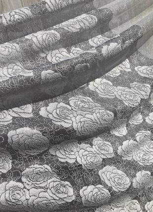 Стильный серый тюль гардина жаккард с полосой снизу5 фото