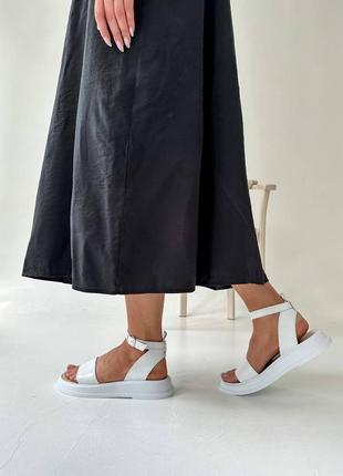 Стильные белые женские босоножки/сандали на толстой подошве кожаные/кожа - женская обувь на лето6 фото