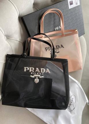 Сумка прозора сітка пляжна в стилі prada5 фото