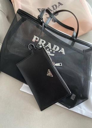 Сумка прозора сітка пляжна в стилі prada4 фото