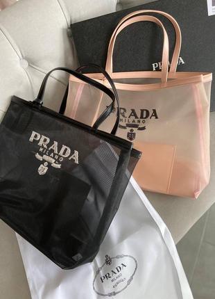 Сумка прозора сітка пляжна в стилі prada2 фото