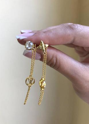 Брендовые серьги в позолоте с камешками