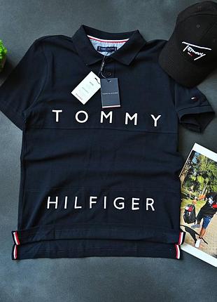 Мужская темно-синяя футболка поло tommy hilfiger темно-синя чоловіча поло футболка tommy hilfiger оригінал