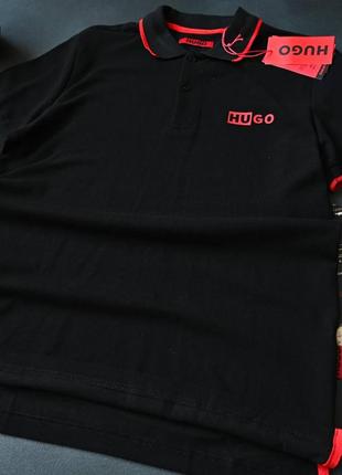 Мужская чёрная футболка поло hugo boss оригинал чорна чоловіча поло футболка hugo boss2 фото